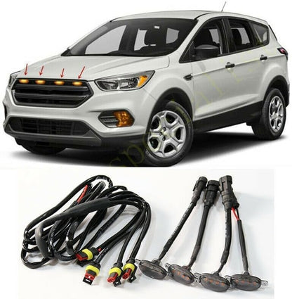 ya 14 9.20 zhengce 4pcs for Ford Escape 2017-2019 Front Grille LED Light Raptor Style Smoky T-1