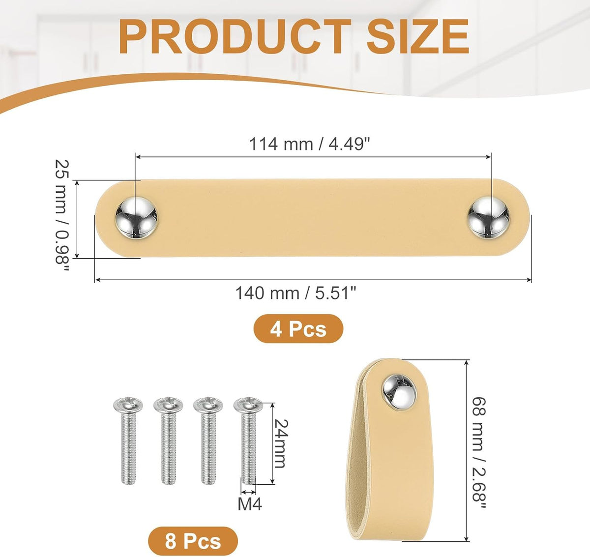 ya 26 10.21 baidi 4 Pcs Leather Drawer Pulls Double Hole Leather Handle with Screws Beige