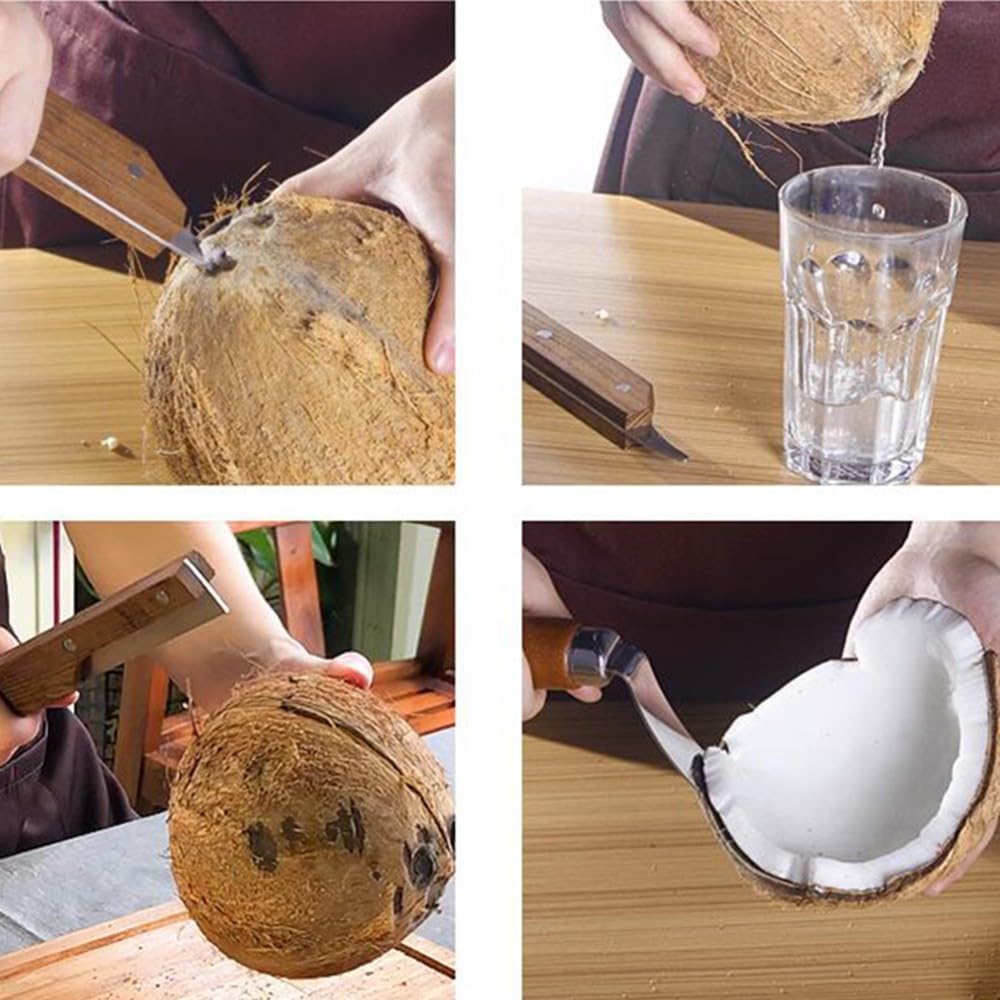 ya 14 9.20 baidi 2 Pcs Coconut Shell Opener Tool Set Opening Kit Stainless Steel Meat Remover-1