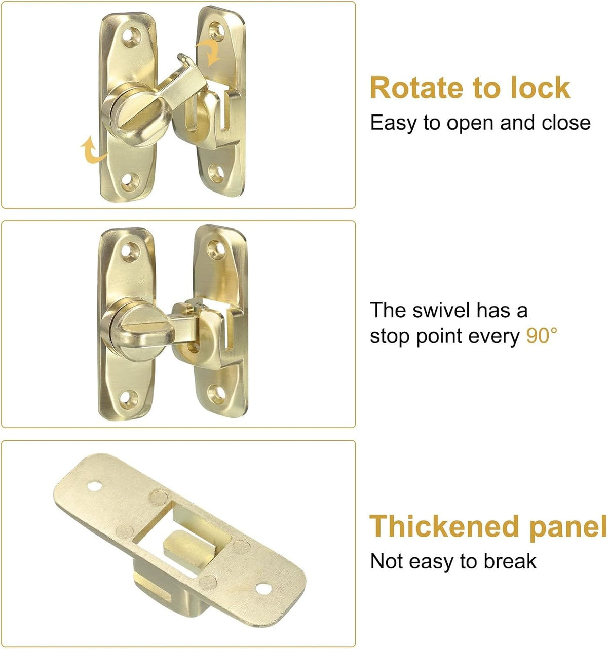 ya 26 10.21 baidi 90/180¡ãBarn Door Lock, Zinc Alloy Flip Gate Sliding Door Latches, Gold