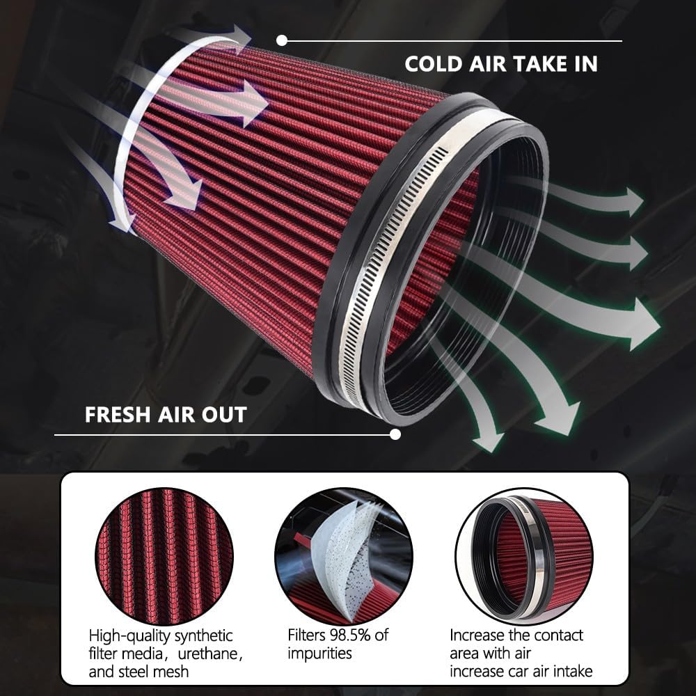 ya 13 9.15 baidi 6 inch 152mm Short High Flow Inlet Cone Dry Filter Cold Air Intake 7 Tall Red