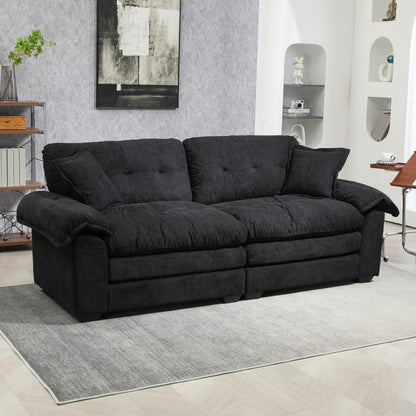 ya 28 10.13 baidi 84 Black Chenille Sofa - Deep Seat, Memory Foam,2 Throw Pillows for Living