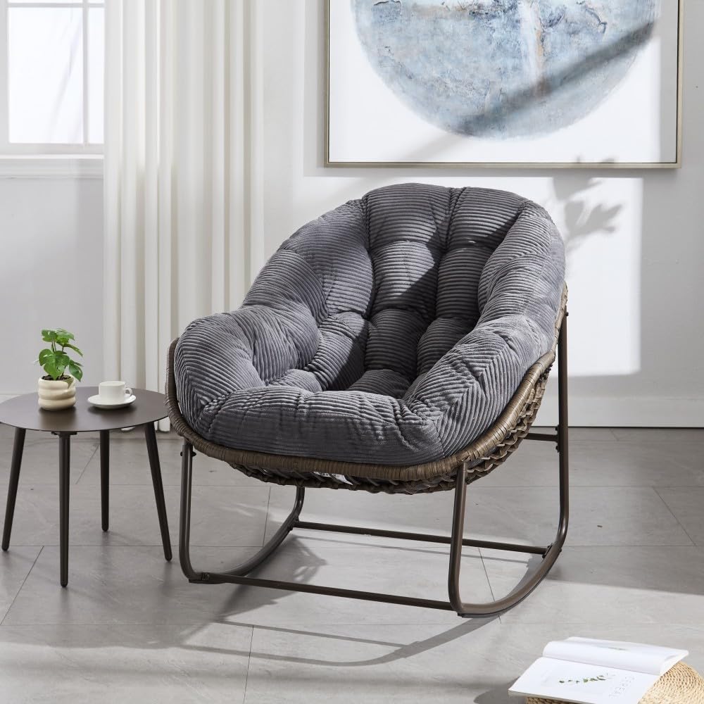 ya 28 10.13 baidi Rattan Rocking Padded Cushion Rocker Recliner Grey
