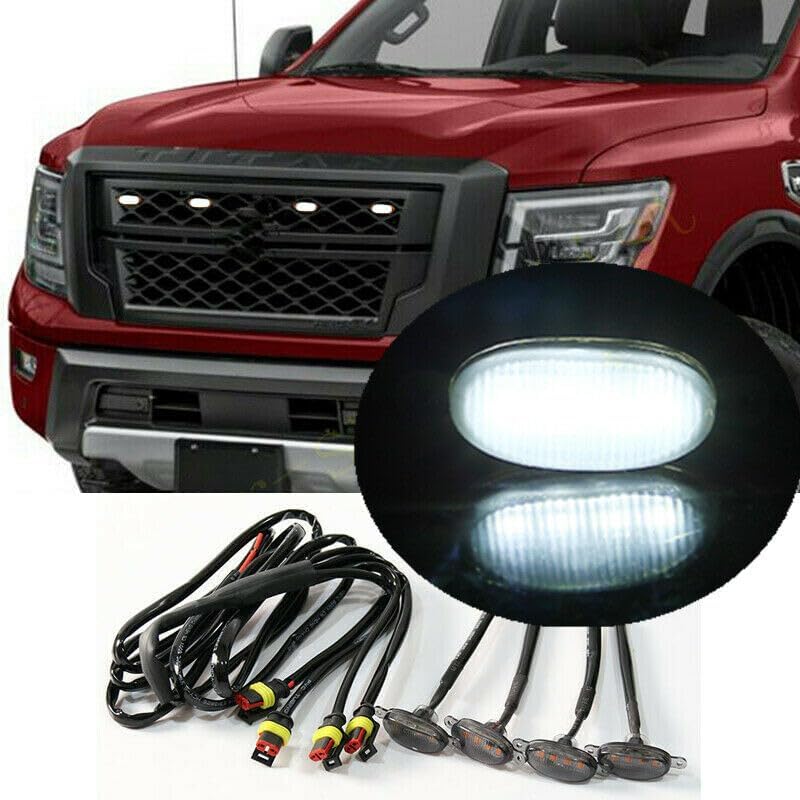ya 3 8.24 baidi 4pcs Smoke Front Grille White LED Light Raptor Style for Nissan Titan XD 16-21