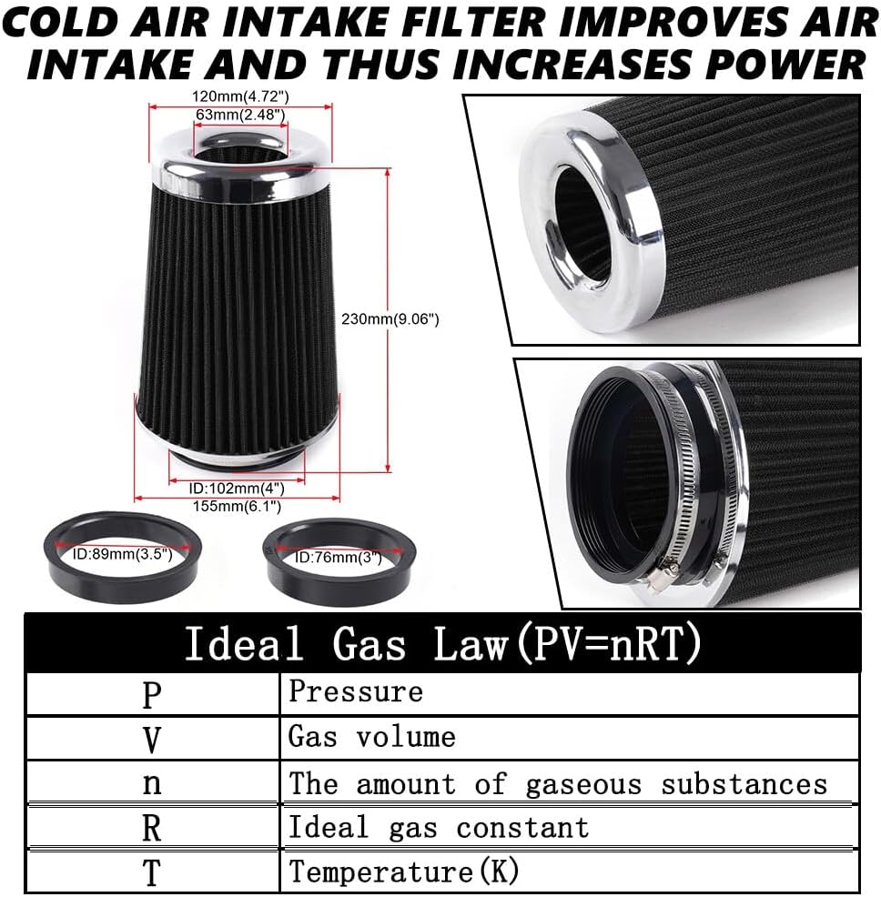 ya 13 9.15 baidi 3 3.5 4 Cold Air Intake Filter Inlet 3 Sizes in 1 9 Tall Black Universal