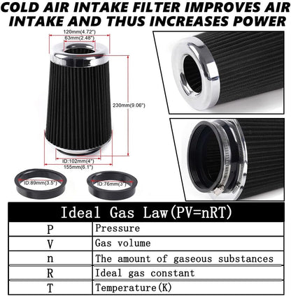 ya 13 9.15 baidi 3 3.5 4 Cold Air Intake Filter Inlet 3 Sizes in 1 9 Tall Black Universal