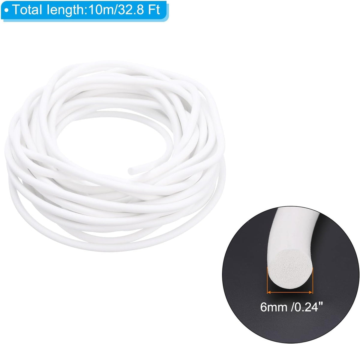 ya 26 10.21 baidi Silicone Foam Seal Strip, 32.8Ft 0.24Dia High Density Weather Stripping, White