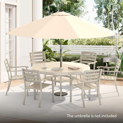 ya 28 10.13 baidi 7-Piece Dining Set - 52.95 Round Metal Table+6 Stackable Metal Chairs,Sand