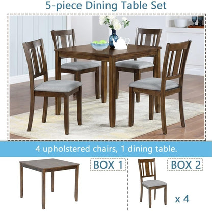 ya 28 10.13 baidi 5-Piece Walnut Wooden Dining Set - 4 Chairs, 4-Person Table for Living Room