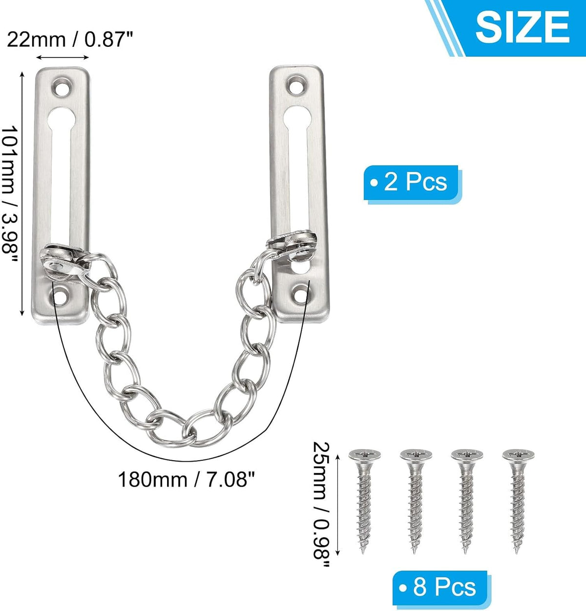 ya 26 10.21 baidi 2 Pcs 3.98 x 1 Door Chain Lock Latch with Spring Button Silver