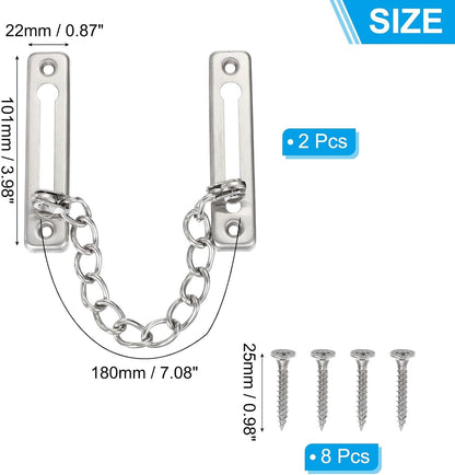 ya 26 10.21 baidi 2 Pcs 3.98 x 1 Door Chain Lock Latch with Spring Button Silver