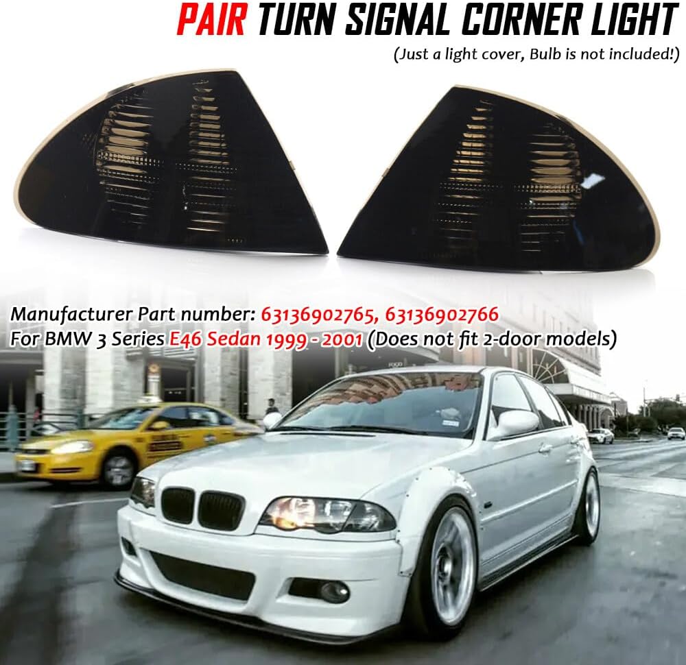 ya 6 8.14 Smoke Turn Signal Corner Light Lamp Left+Right For 99-01 for BMW E46 3-Series Sedan