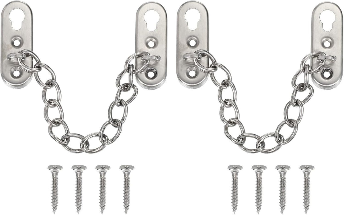 ya 26 10.21 baidi 2 Pcs 2.46 x 0.91 Door Chain Lock Latch with Spring Button Silver