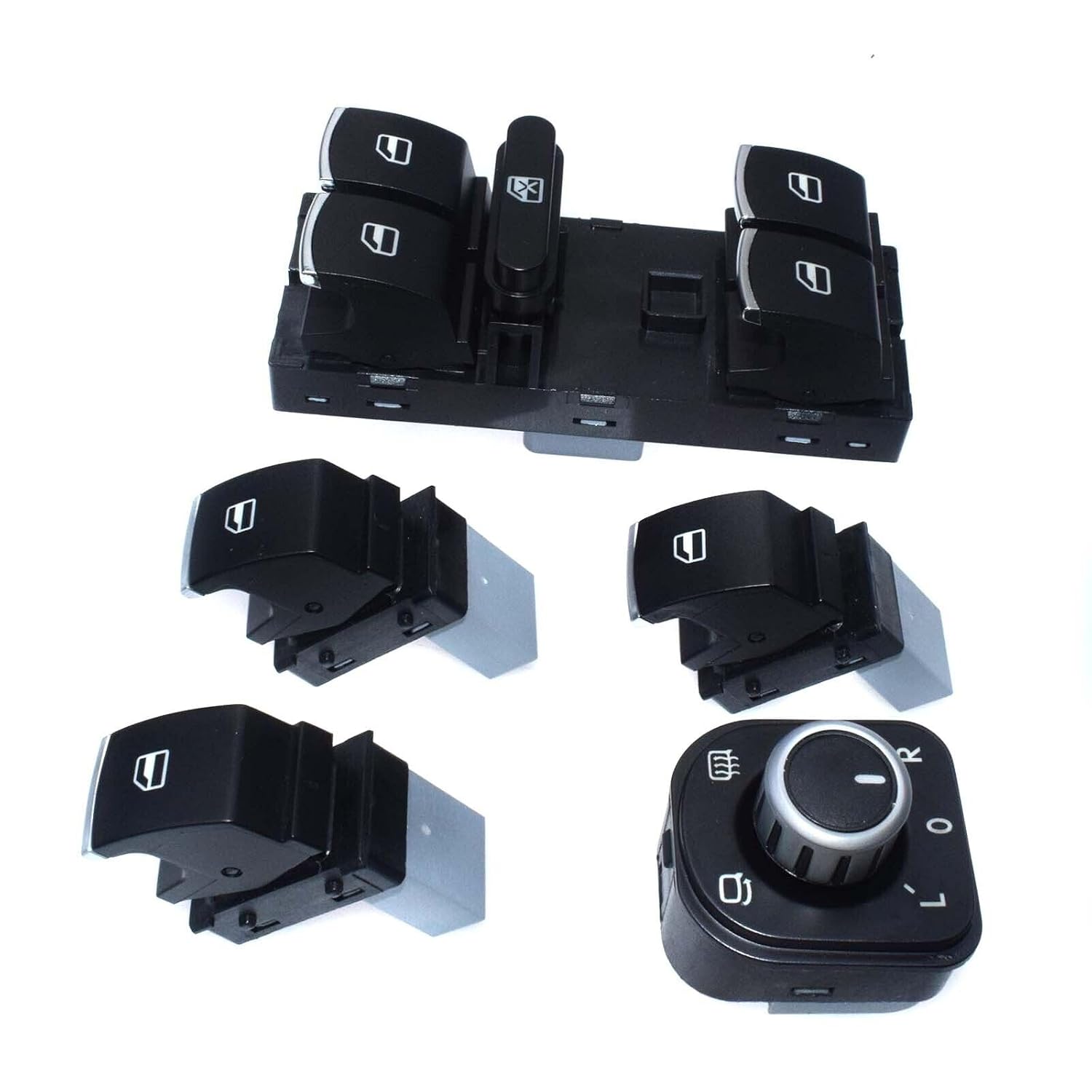 ya 6 8.24 baidi 5-Piece Chrome Control Mirror Window Switch for VW for Jetta for Tiguan Passat for Golf 