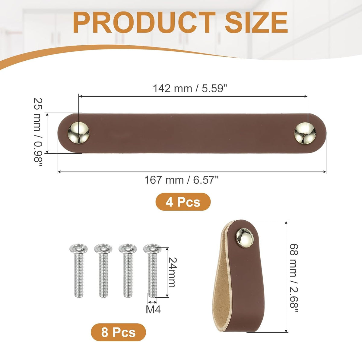 ya 26 10.21 baidi 4 Pcs Leather Drawer Pulls Double Hole Leather Handle with Screws Brown