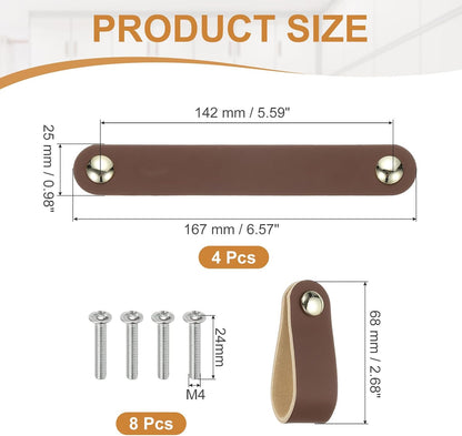 ya 26 10.21 baidi 4 Pcs Leather Drawer Pulls Double Hole Leather Handle with Screws Brown