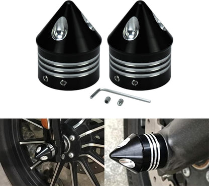 ya 4 8.10 Black Spike Front Axle Cap Nut Covers for Harley Touring Electra Glide Softail