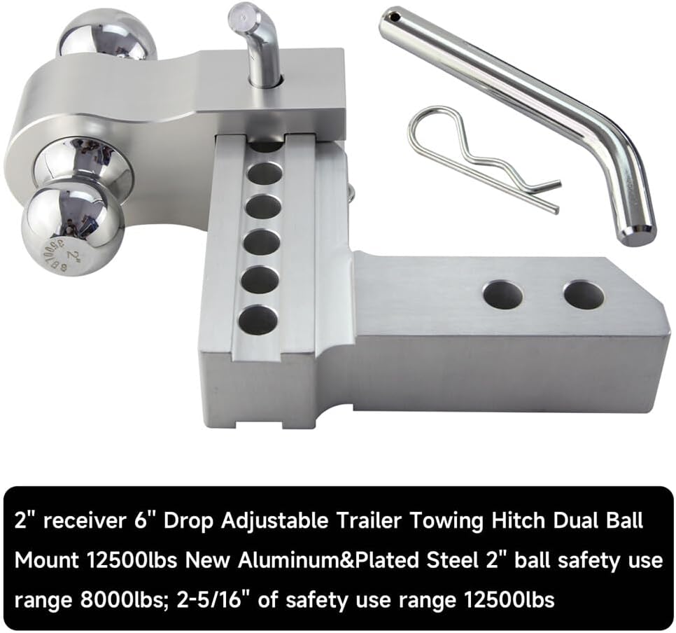ya 4 8.8.2 2'' Receiver 6'' Drop/Rise Towing Hitch Dual Ball Trailer pins 2 &2-5/16''