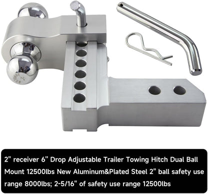 ya 4 8.8.2 2'' Receiver 6'' Drop/Rise Towing Hitch Dual Ball Trailer pins 2 &2-5/16''