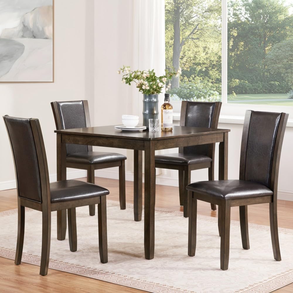 ya 28 10.13 baidi 5-Piece Wooden Dining Table Set Chairs for Dining Room/Kitchen, Dark Walnut