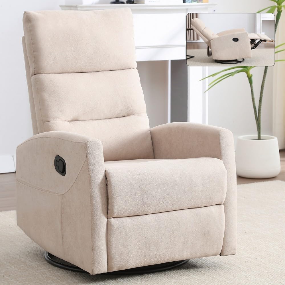 ya 28 10.13 baidi Beige Manual Recliner Rocker Swivel in Fabric for Living Room