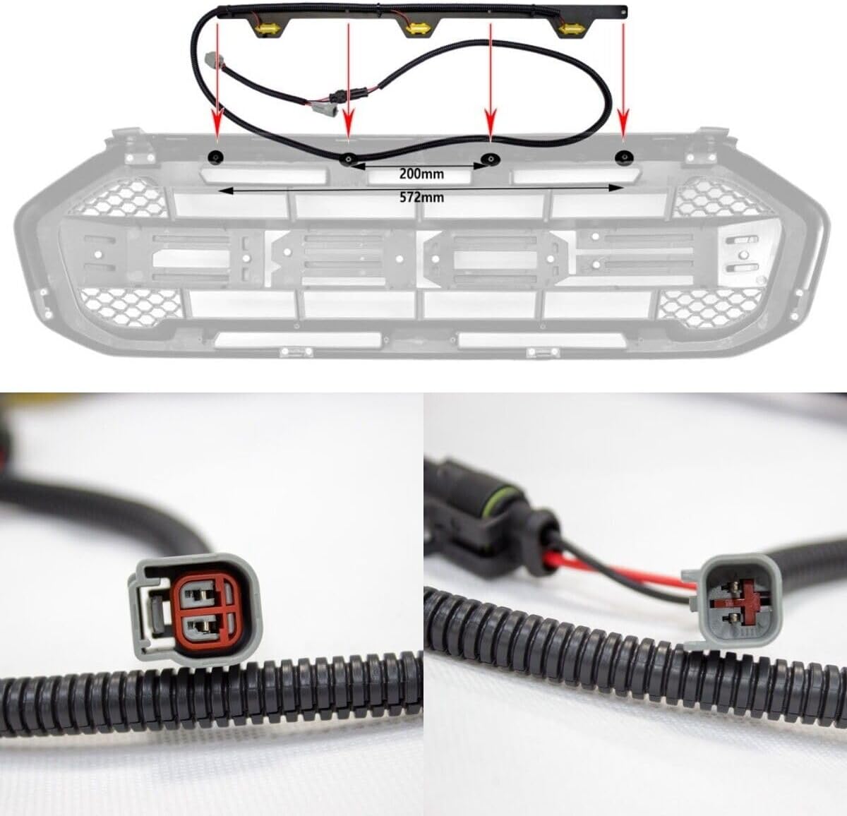 ya 12 10.31 Grille Light Kit for Ford Ranger 2019-23 Amber LED Light Bar Raptor Style 3 LED