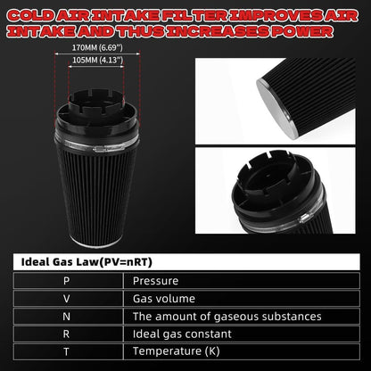 ya 13 9.15 baidi 4'' 102mm Long High Flow Inlet Cone Dry Filter Cold Air Intake Replacement
