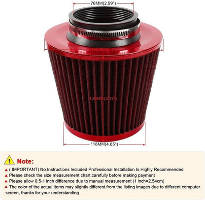 ya 13 9.15 baidi Red 3 76mm High Flow Inlet Cold Air Intake Cone Replacement Dry Air Filter