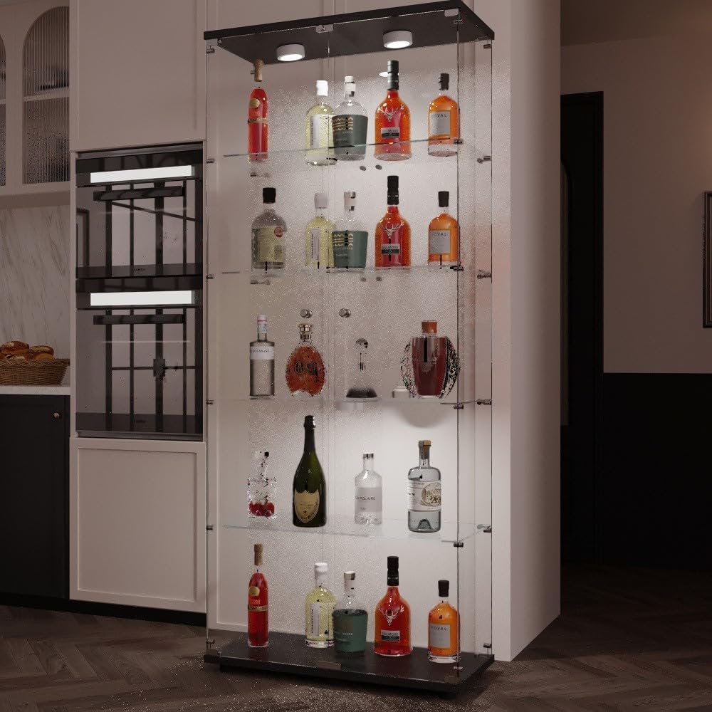 ya 28 10.13 baidi Tempered Glass Display/Storage Cabinet - w/Paipai Lights,Adjustable Feet Bl