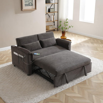 ya 28 10.13 baidi Modern 55 GREY Velvet 2-Seater Pull Out Sofa Bed - 3-in-1, USB, 2 Waist Pi