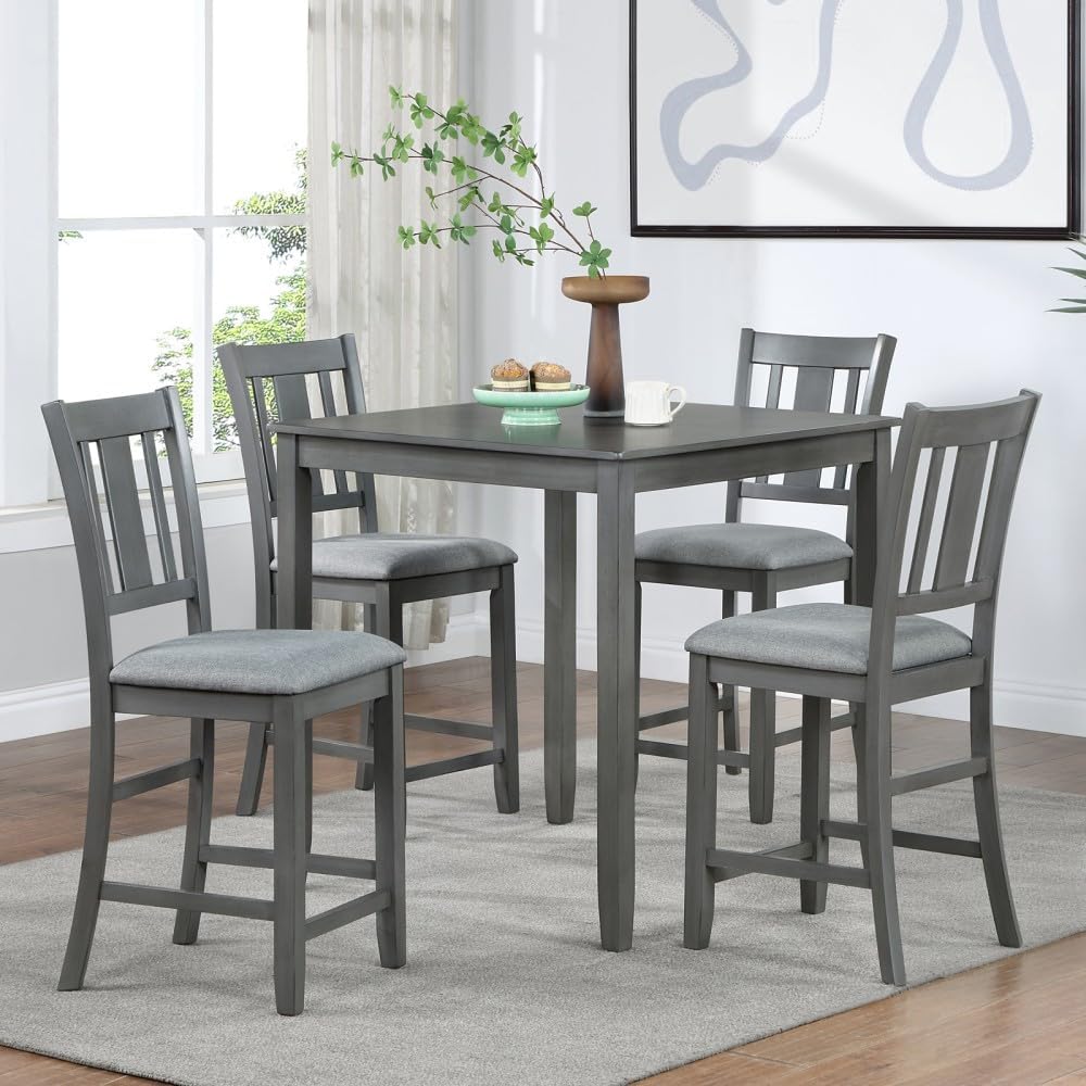 ya 28 10.13 baidi 5 Pc Dining Table Set,w/ Wooden Dining Square Table & 4 Upholstered Chairs,