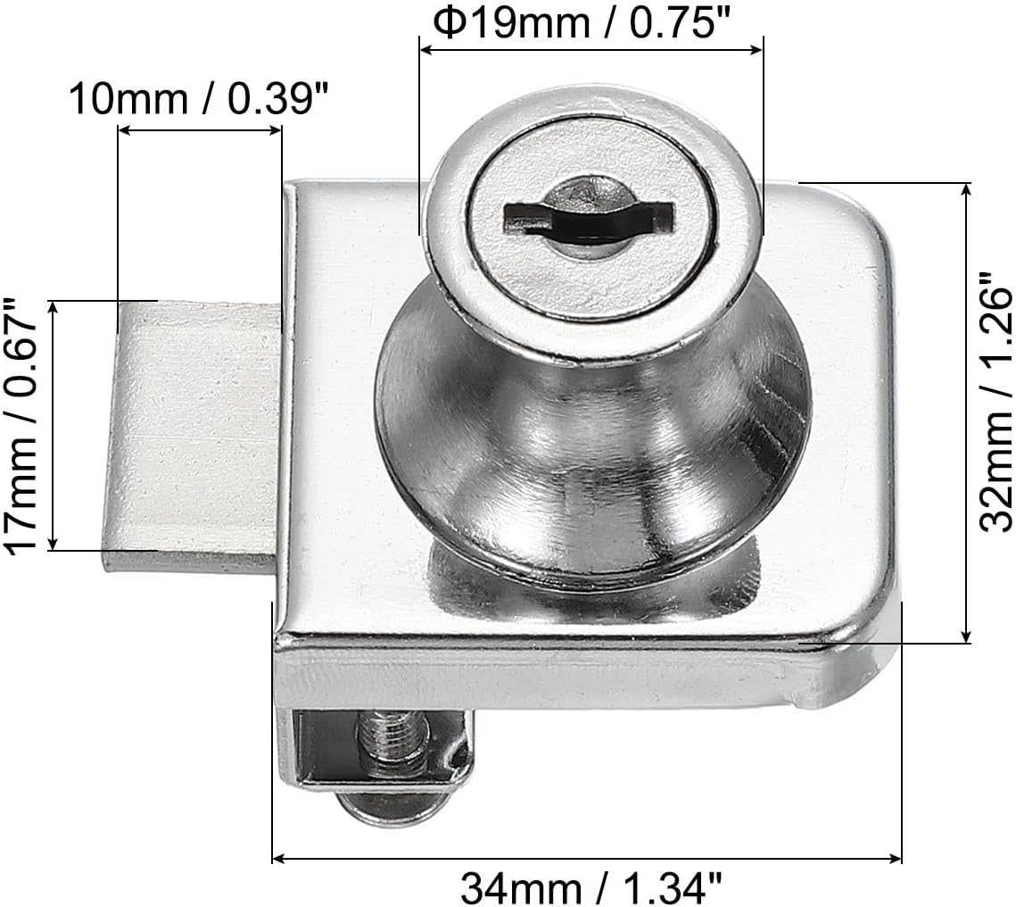 ya 26 10.21 baidi Glass Cabinet Lock, Keyed Different Single Swing Showcase Lock Thickened, Silver