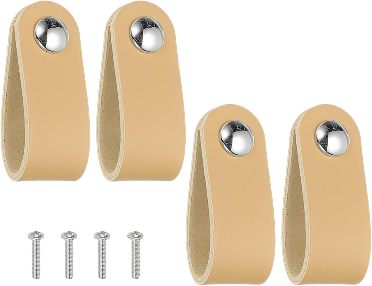 ya 26 10.21 baidi 4 Pcs Leather Drawer Pulls Single Hole Leather Handle with Screws Beige