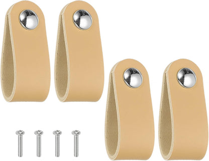 ya 26 10.21 baidi 4 Pcs Leather Drawer Pulls Single Hole Leather Handle with Screws Beige
