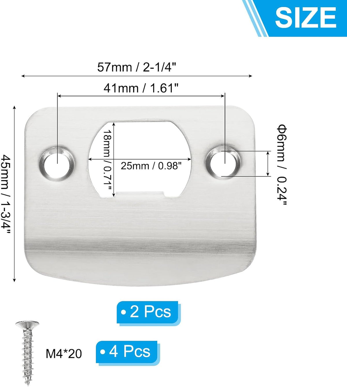 ya 26 10.21 baidi 2Pcs Door Strike Plate 2-1/4x1-3/4, Round Corner Extended Lip Latch, Silver-2