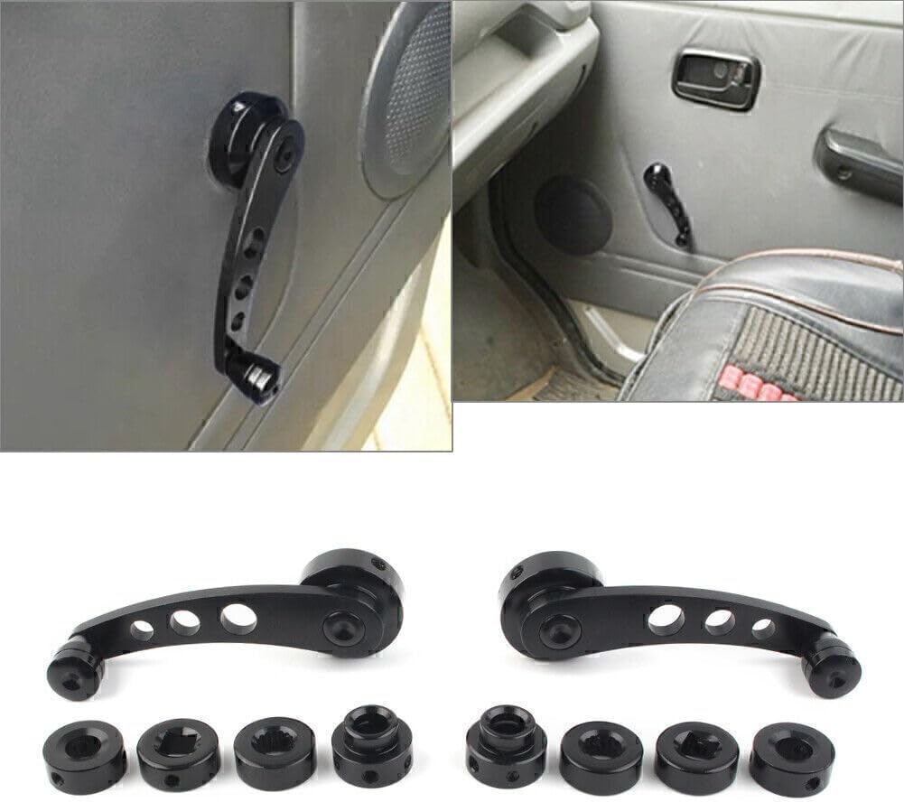 ya 4 8.14 2x CNC Aluminum Alloy Car Window Handle Winder Riser Winder Crank Riser Black