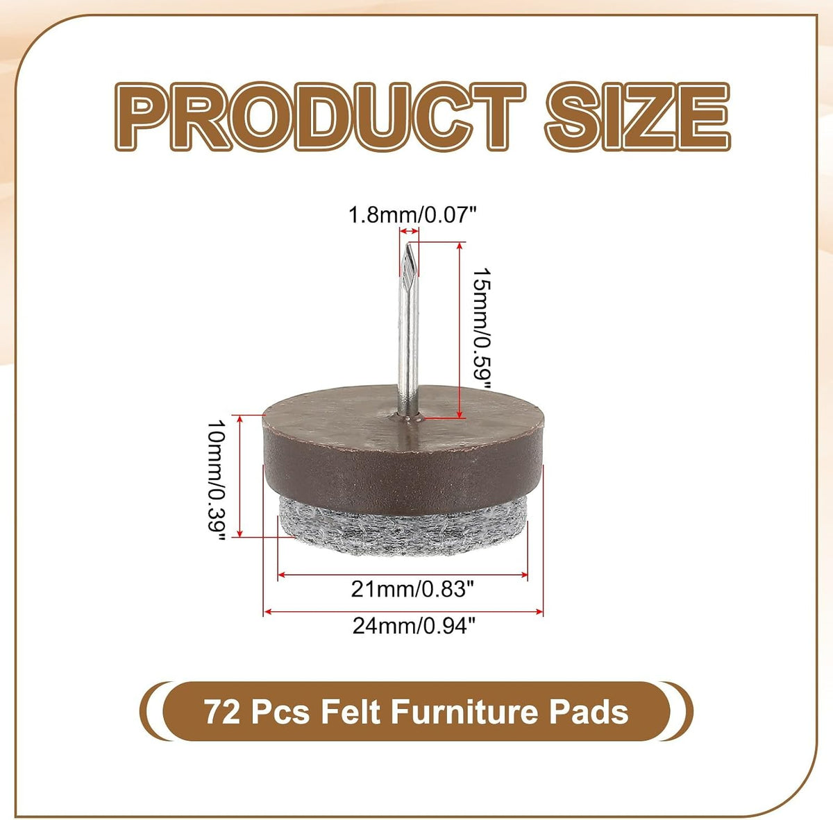 ya 26 10.21 baidi 72 Pcs 24 mm Nail-on Felt Pads, Round Felt Furniture Sliders Pads, Brown