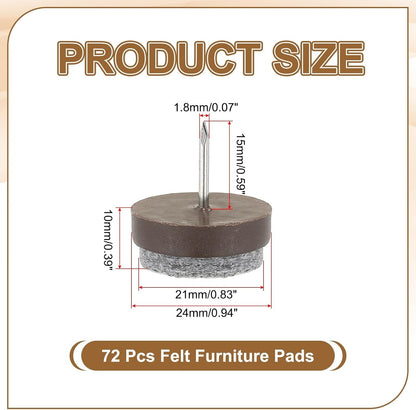 ya 26 10.21 baidi 72 Pcs 24 mm Nail-on Felt Pads, Round Felt Furniture Sliders Pads, Brown