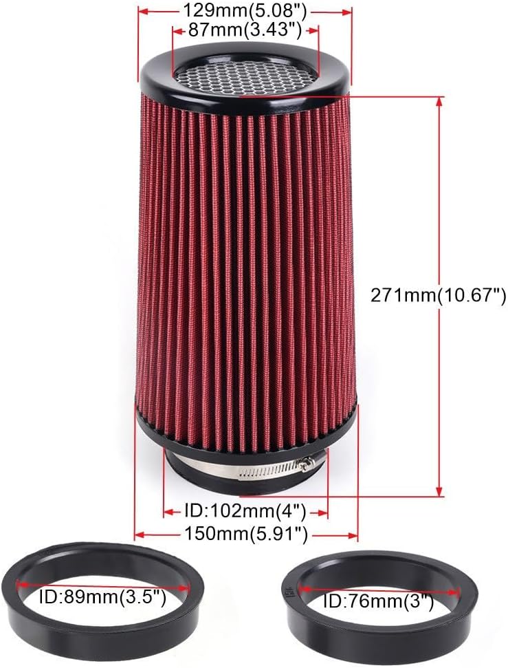 ya 13 9.15 baidi 3, 3.5, 4, 10.5 Tall Red Per for MAN ce High Flow Cold Air Intake Air Filter