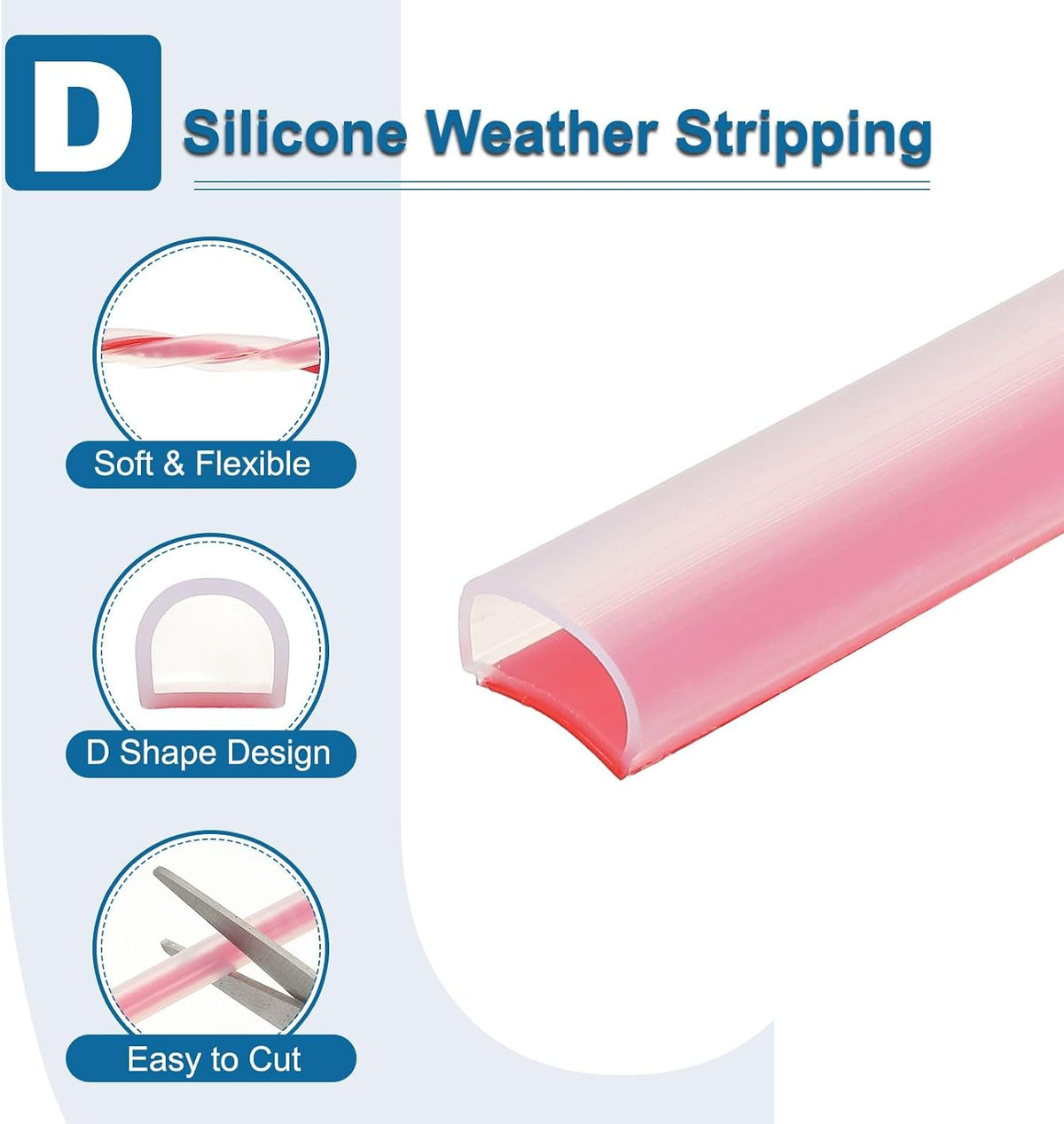 ya 26 10.21 baidi 19.7 ft 0.59Wx0.04Tx0.39H D Shape Silicone Weather Stripping Door Seal, Clear