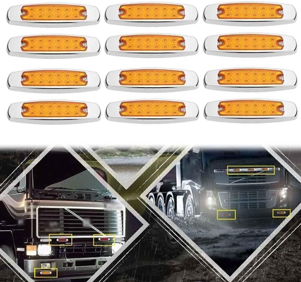 ya 4 8.8 12pcs Amber 12-LED Side Marker Lamp Fish Shape Freightliner Truck Trailer Light
