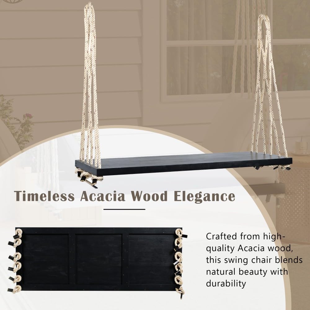 ya 28 10.13 baidi For Garden Black Patio Wooden Swing - W/Cushion&Pillows, 10.8Ft Hemp Ropes