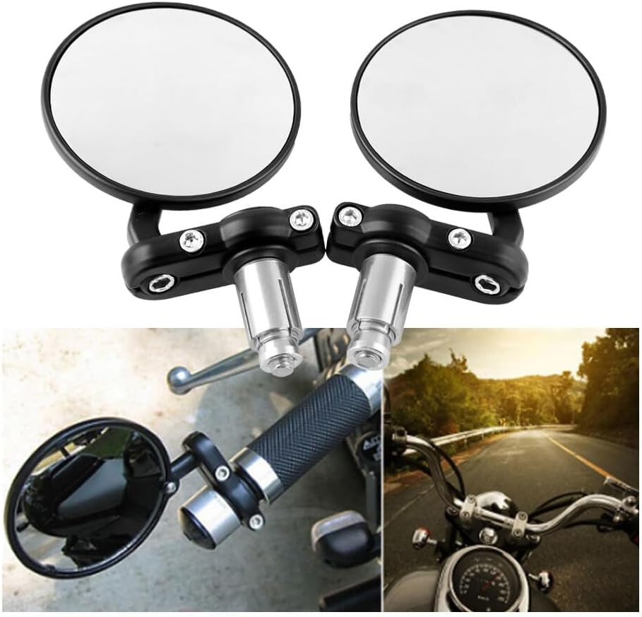 ya 2 8.15 Folding Bar End Motorcycle Mirrors - Aluminum Black - Right and Left Cafe Racer