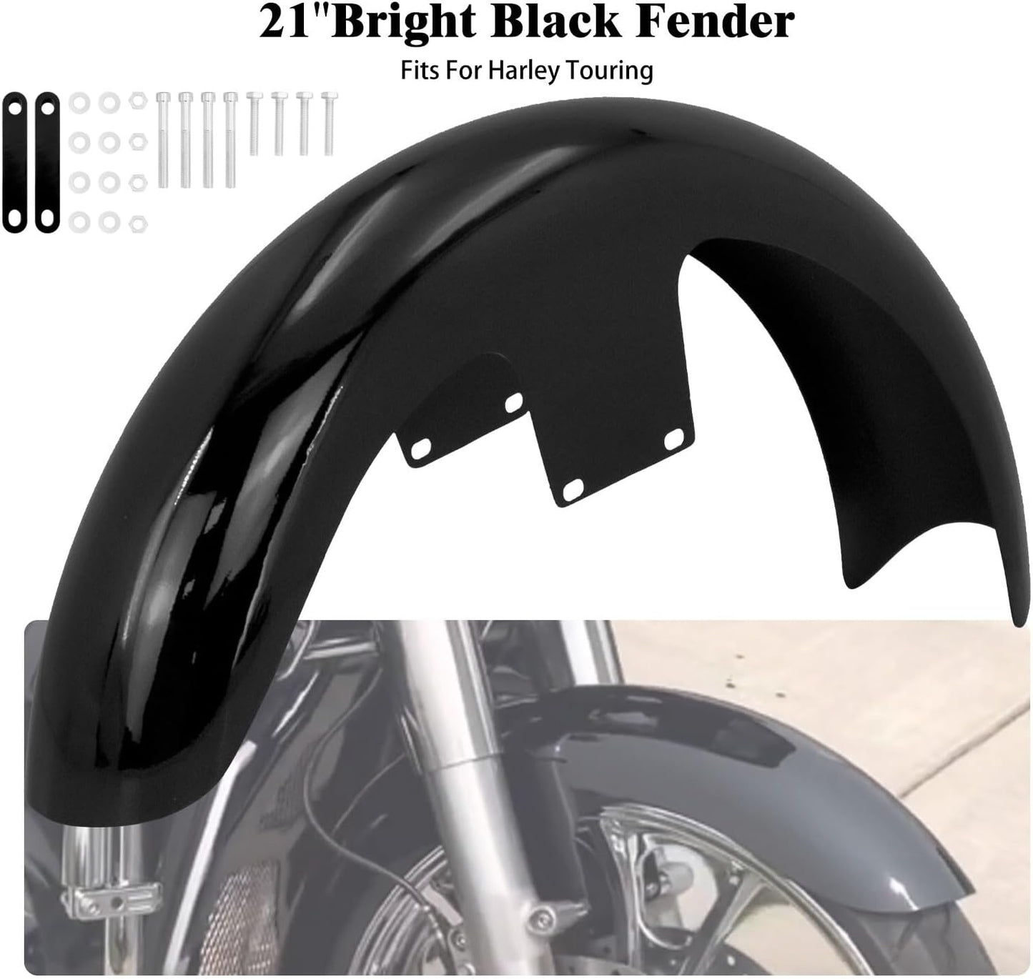 ya 7 8.24 baidi Gloss Black 120/21 Wrap Front Fender Fit for Harley Touring Electra Road Glide