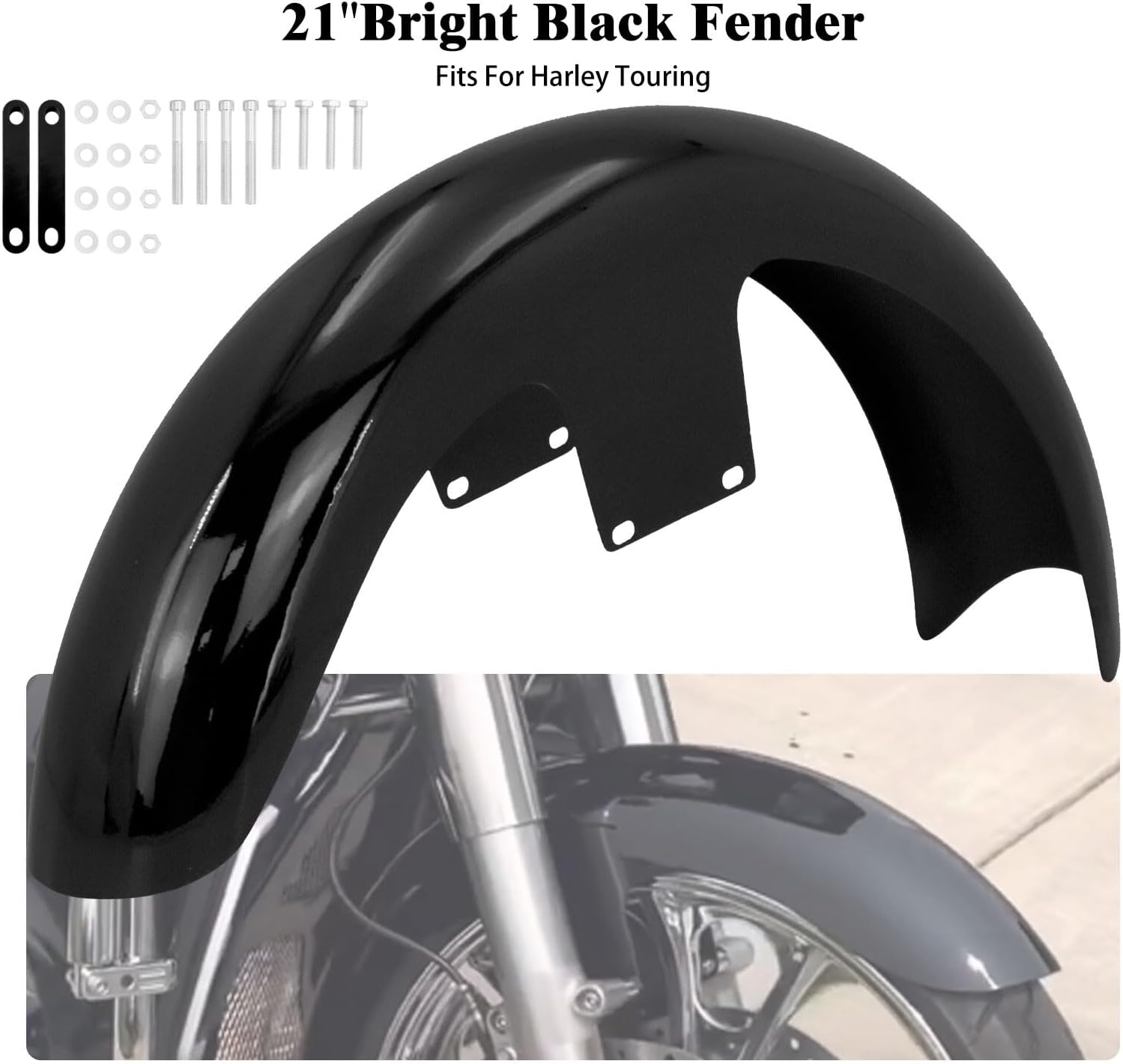 ya 7 8.24 baidi Gloss Black 120/21 Wrap Front Fender Fit for Harley Touring Electra Road Glide