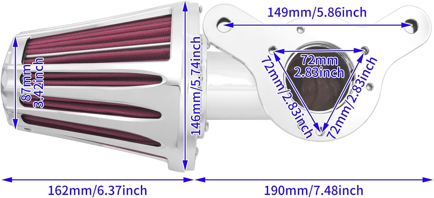 ya 5 8.10 Chrome Cone Air Filter Red Intake for Harley Touring Road Electra Glide 08-2016
