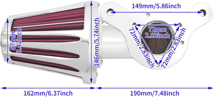 ya 8 8.24 baidi Chrome Cone Air Filter Red Intake for Harley Touring Road Electra Glide 08-2016