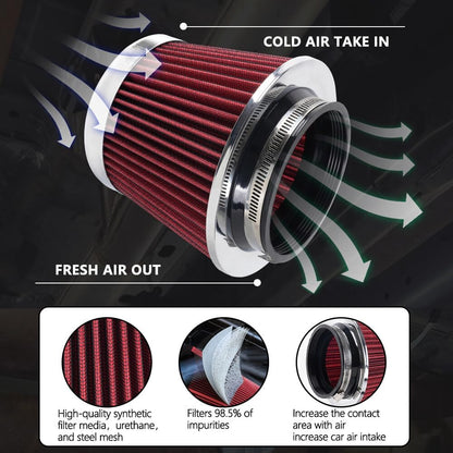 ya 13 9.15 baidi RED High Flow Per for MAN ce Cold Air Intake Air Filter 3, 3.5, 4 Inch, 5 Tall