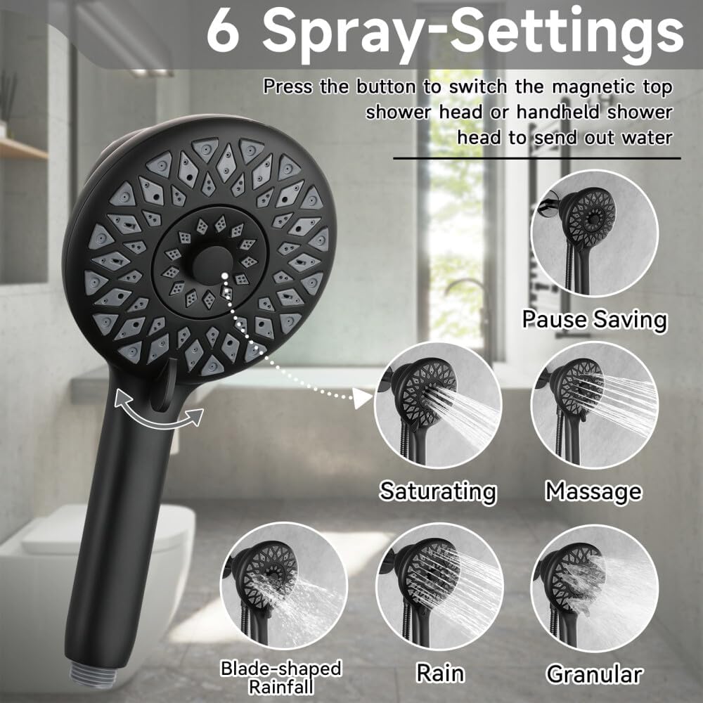 ya 28 10.13 baidi 60¡± Pressure Shower Matte 6 Mode Magnetic Shower Black