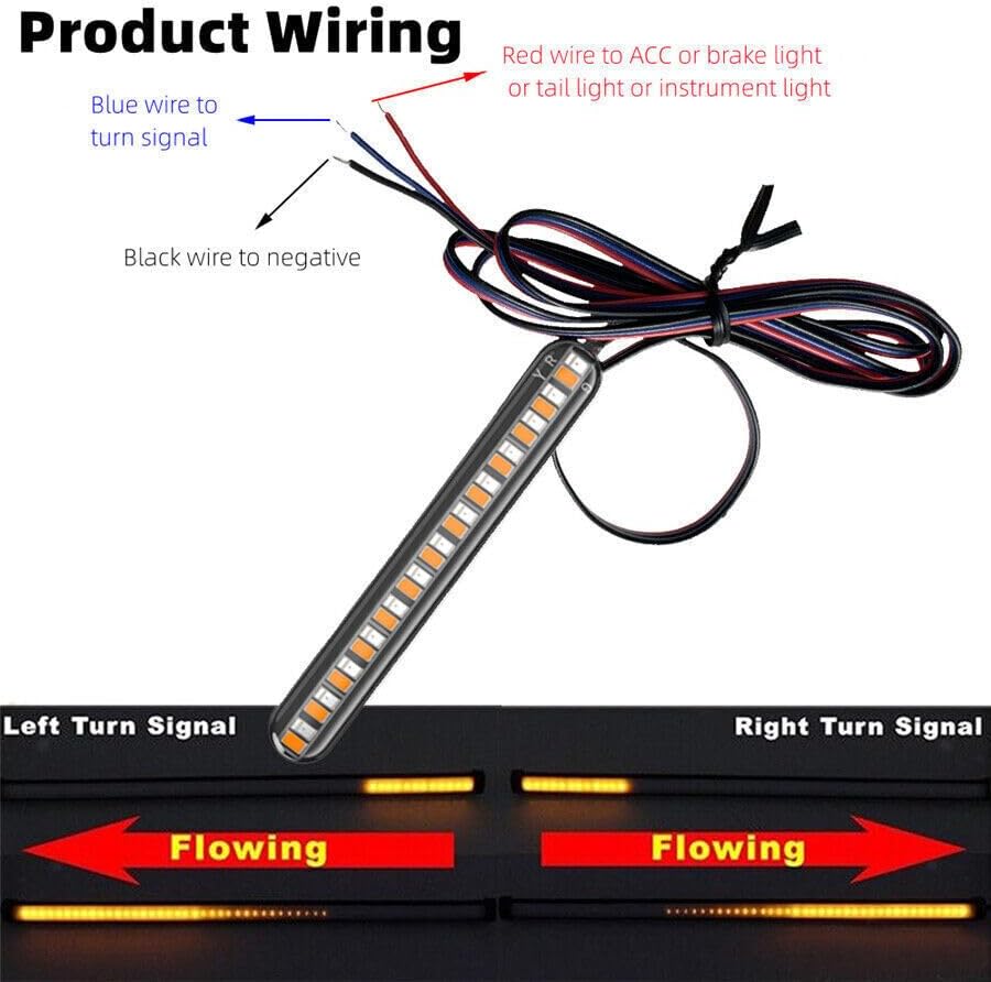 ya 23 10.7 baidi 2 x Dual Color Motorcycle Flowing Turn Signal Rear Brake License Plate Light Bar